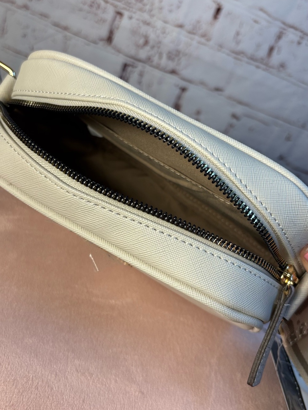 U.S. Polo Assn. Cream Saffiano Crossbody Bag with Wide Strap - Picture 14 of 16